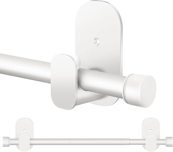 HOTOZON Curtain Rods No Drilling 32 to 58 Inch, 5/8 Inch No Drill Curtain Rods for Windows with Adhesive Brackets, Renter Friendly Adjustable Small Drapery Rod, White