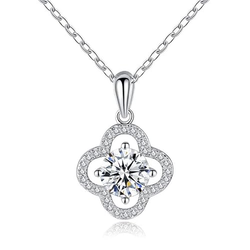 StarGems 1ct Moissanite 925 Silver Platinum Plated&Zirconia Clover Necklace B4619