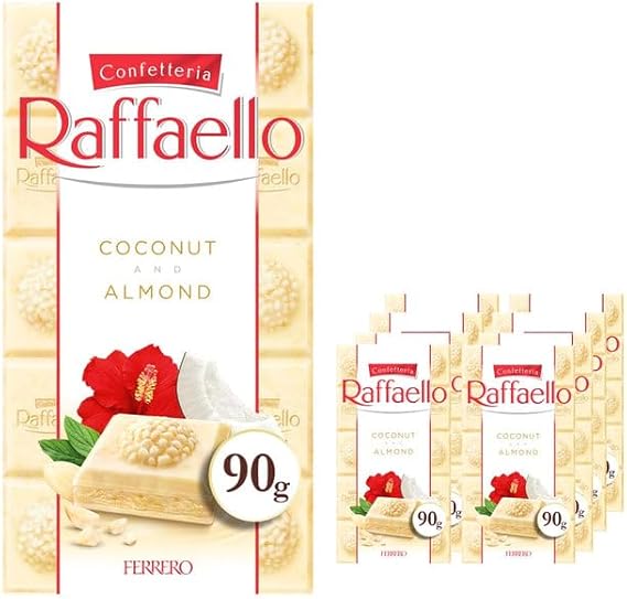Ferrero Raffaello Coconut & Almond White Chocolate Bar Multipack, Pack of 8 x 90 g