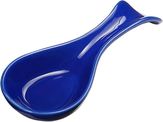 Large Ceramic Spoon Rest for Kitchen Stove Top, Navy Blue Utensil Holder for Countertop, Heavy Duty Ladle & Spatula Rest for Cooking, Modern Farmhouse Decor, Dishwasher Safe