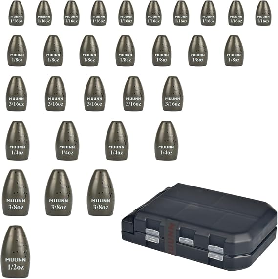 30Pcs Tungsten Fishing Weights Sinkers Kit, Tungsten Worm Weights Set Assortment Size with Fishing Tackle Box for Bass Fishing