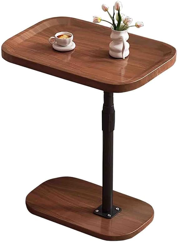 C Shaped End Table with Metal Frame, Adjustable Height C Table, Small Side Table for Couch, Laptop Table for Sofa, TV Tray Table for Living Room and Bedroom(Walnut)