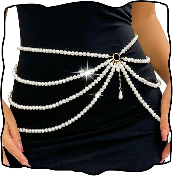 Waist Chain Belly Tassel Body Chain Pearl Body Jewelry Layered Pearl Belt Summer Beach Body Accessories