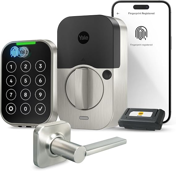 Yale Assure Lock 2 Touch Deadbolt, Satin Nickel Key-Free Smart Entry Door Lock with Valdosta Lever, Wi-Fi Connected Touchscreen Keypad and Fingerprint Scanner for Code Entry, B-YRD450-F-WF1-VL-619