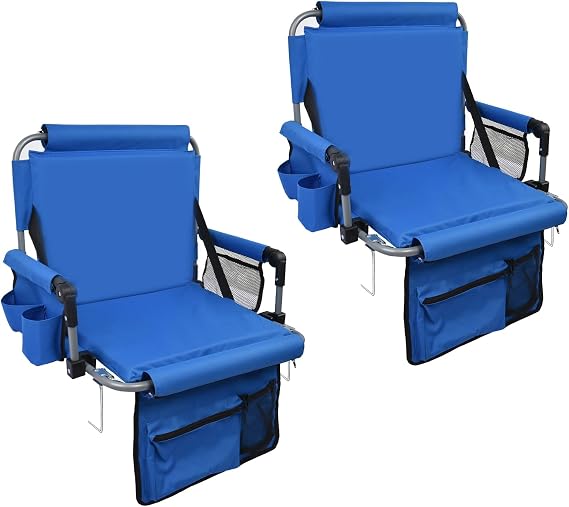 Stadium Seat with Back Support, Bleach Seat with Backrest and Cushion, Stadium Chair with Cup Holders, Mesh Bag and Hidden Hook for Basketball and Soccer Bench