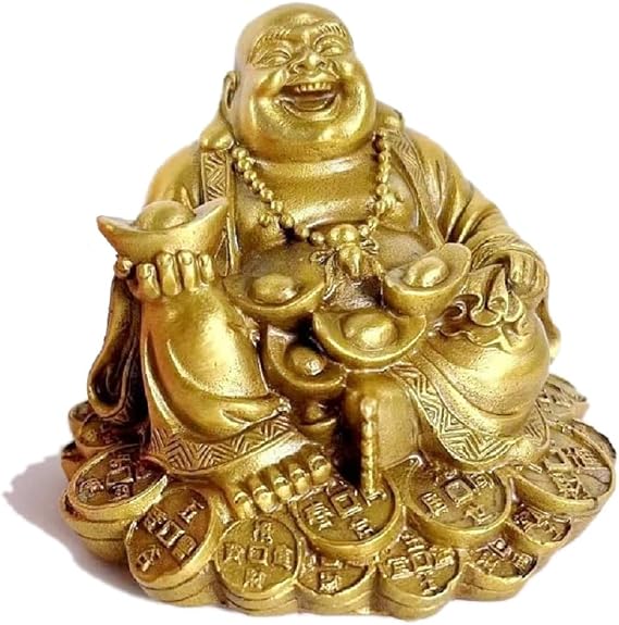 SMRTHMRT Feng Shui Decor Laughing Buddha Statue Maitreya Figurine Carrying Money Bag Happy Buddha for God Luck Brass Sculptures Home Decorations (Small)