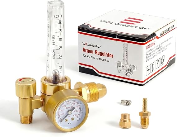 Argon Regulator Flowmeter Gas Gauge for Welding, CGA580 Inlet Connection, Suitable for MIG TIG Welding Machines