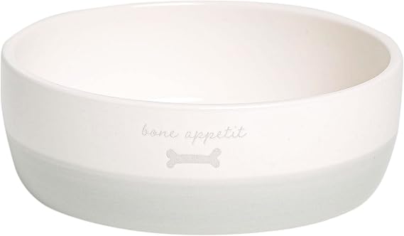 Pearhead Ceramic Bone Appetit Dog Bowl - Gray & White