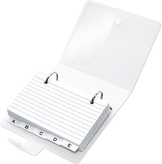 Olivo 3x5 Lined Index Cards with Ring Binder Holder and Dividers, White