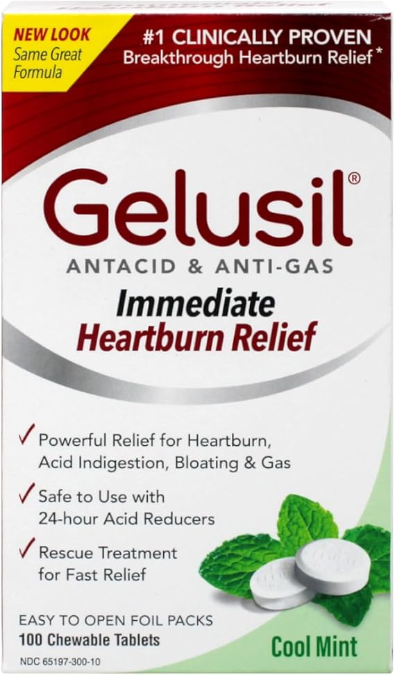 Gelusil Antacid/Anti-Gas Tablets Cool Mint, 100 Tablets
