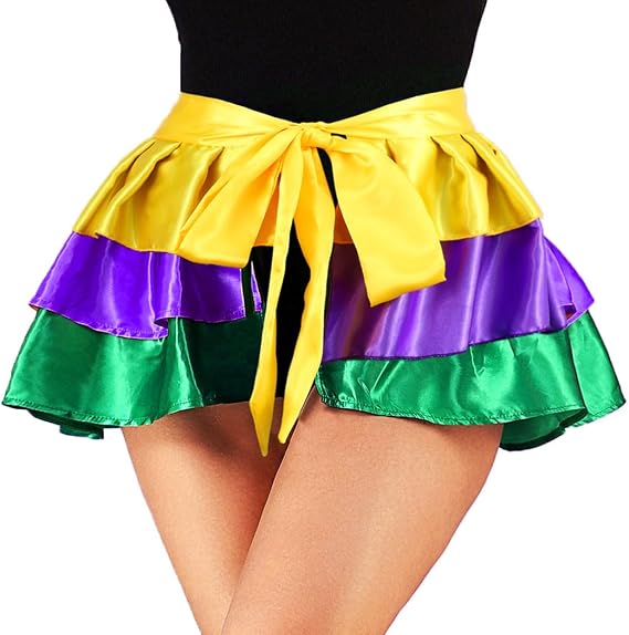 Nicute Mardi Gras Skirt Layered Ruffle Short Skirt Carnival Dance Costume for Women (Gold Purple Green)