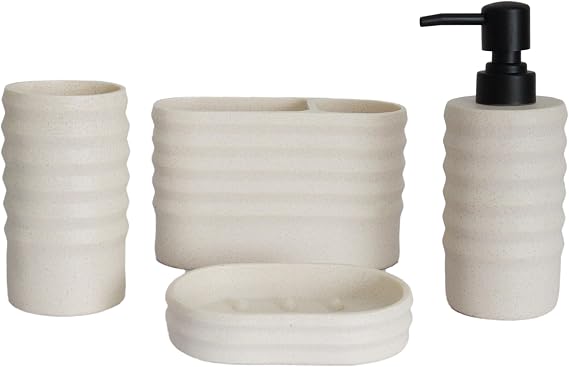 Hymmah Bathroom Accessories Set,Apartment Essentials Farmhouse Bathroom Decor,4 Pcs Resin Gift Set Apartment Necessities, Contain Toothbrush Holder,Soap Dispenser,Soap Dish,Tumbler
