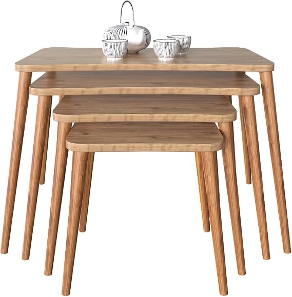 Selena Living Room Coffee Table Set with Wooden Legs & Living Room Coffee Table Set & 4 Piece Coffee Table Set (Pine)