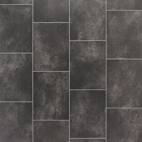 Lara 8409 Warm Grey Stone Tile Effect Turbo Vinyl Flooring | - 2m x 1.5m (6ft6" x 4ft11")