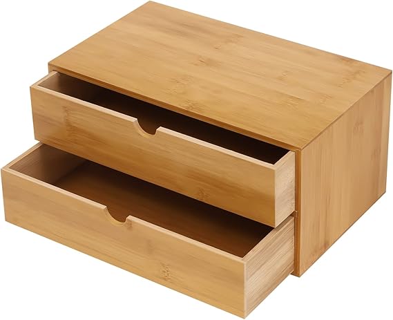 Tabletop Original Bamboo Desk Organizer - Mini Bamboo Desk Drawer Tabletop Storage Organization Box for Office Home Toiletries Supplies, No Assembly Required (2 Drawers)