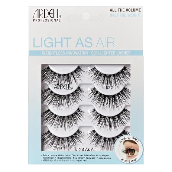 Ardell Light as Air 522 Lashes - Ultra Lightweight False Eyelashes, Comfortable Fit, 4 Pairs Pack