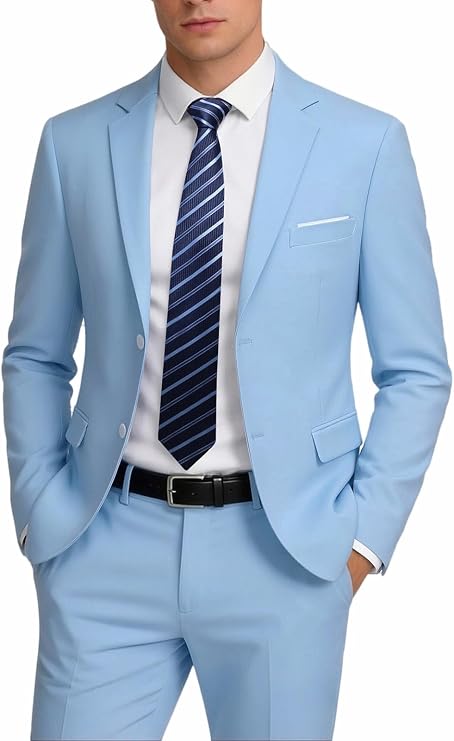 MOGU Suit for Men, Solid Color Fit Formal 2 Piece Dress Tuxedo Set with Jacket, Pants, Tie