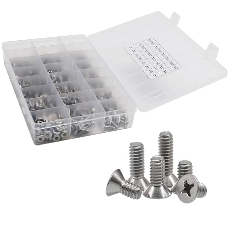 700 Pcs Stainless Steel Screws and Nuts Assortment Kit with Storage Case - 304 Rust-Proof Machine Screws, Flat Washers, Phillips Pan Head (#4-40, #6-32, #8-32, #10-24)