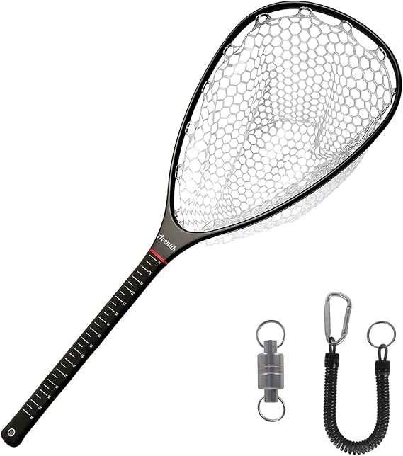 Aventik Fly Floating Fishing Net Carbon Fiber Landing Trout Net Light Weight Clear Rubber Ghost Net Catch & Release