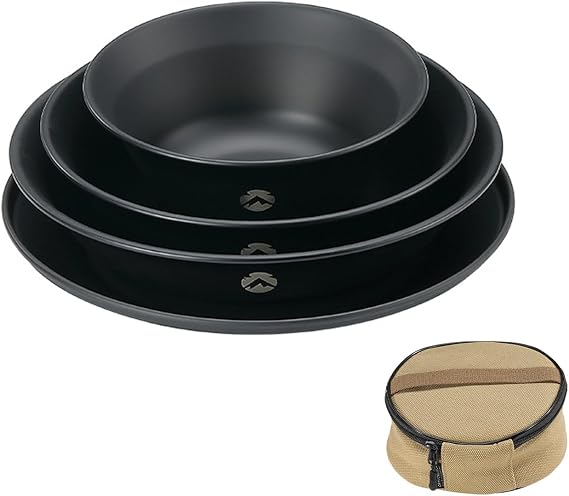 Campingmoon Camping Plates Stainless Steel Camping Dishes Bowls and Plates 4psc Set with Storage Bag Black