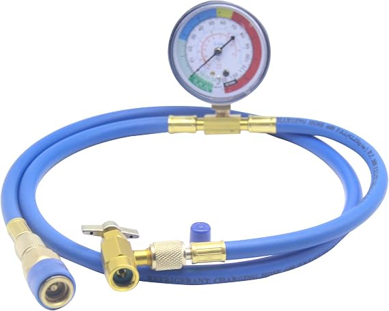 R134A Car AC Refrigerant Charge Hose Kit, R134a Charging 59'' Hose with Gauge and R134A Can Tap Valve, R134A Low Side Adapter, for R134A R12 or R22 refrigerant Ac Charge Kit