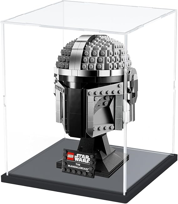 Acrylic Display Case for Lego Star Wars Helmet Mandalorian Helmet for Lego R2D2 Models Figures - Assemble Dustproof Thickened Clear Display Box Cabinet (Black, 20x20x25 cm)