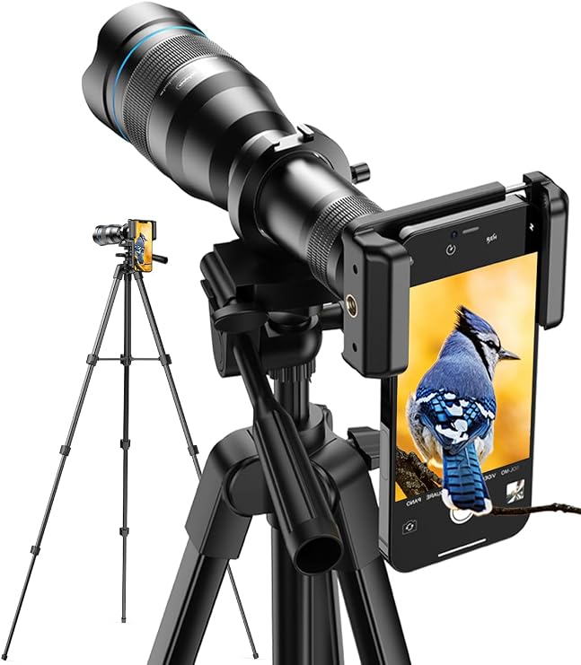 MIAO LAB High Power 60X HD Phone Telephoto Lens with 54" Extendable Tripod & Remote Shutter, Works with iPhone Samsung Pixel Android Any Smartphones