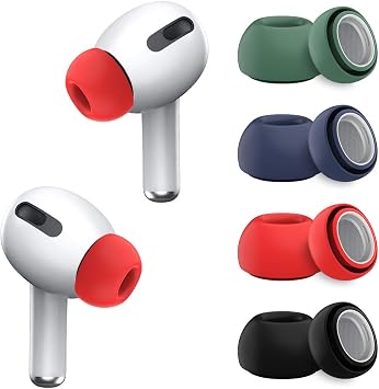 [4-Pair] WQNIDE Ear Tips for Airpods Pro & Airpods Pro 2nd Generation Ear Tips (Silicone), Anti Slip Soft Silicone Airpods Pro Replacement Ear Tips Fit in The Charging Case (Black/Blue/Red/Green)