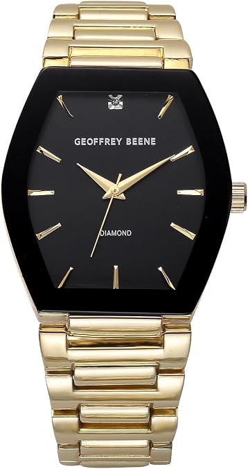 Geoffrey Beene Men's Two Tone Gold Metal Dress Watch, Genuine Diamond Accent Dial, Classic Quartz, Elegant Design