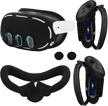 VR Silicone Cover Set for Oculus/Meta Quest 3 Accessories,VR Controller Grips Cover,VR Shell Cover,VR Silicone Face Pad,VR Thumbstick Covers(Black)