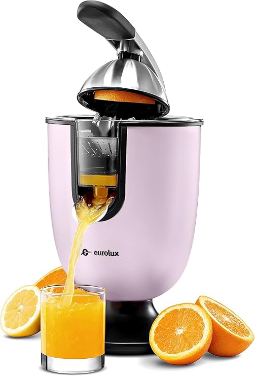 Eurolux Premium Electric Orange Juicer | Stainless Steel Citrus Squeezer With New Ultra-Powerful Motor and Soft Grip Handle for Effortless Juicing, Auto Shutoff, Dishwasher-safe Parts, Pulp Control