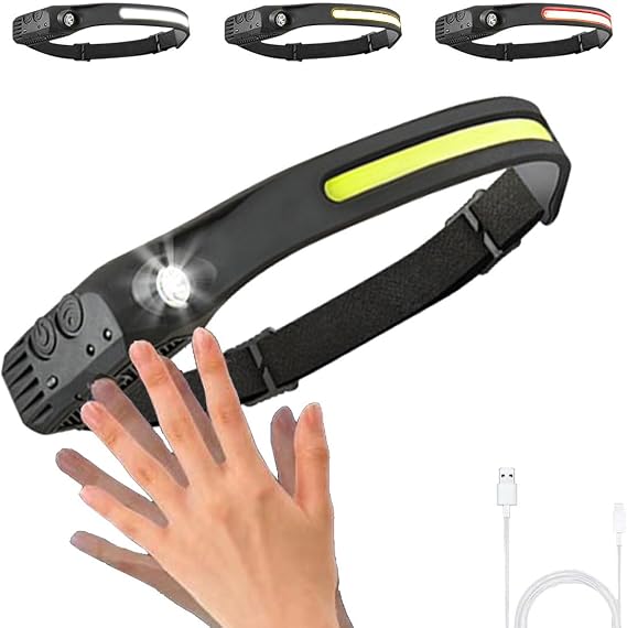 Headlamp Rechargeable, 230 Wide Beam Head Lamp LED with Motion Sensor for Adults Camping Accessories Gear, Waterproof 7Mode Bright Headlamps for Hiking, Running, Repairing, Fishing, Cycling