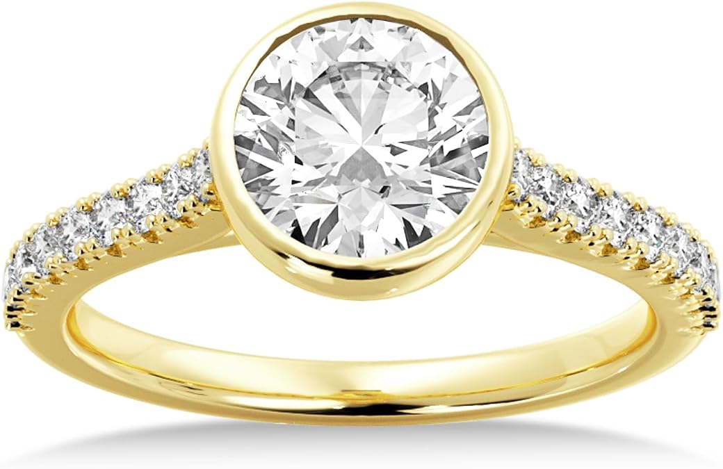 Allurez 14k Gold Bezel Set Diamond Accented Engagement Ring Setting (0.23ct)
