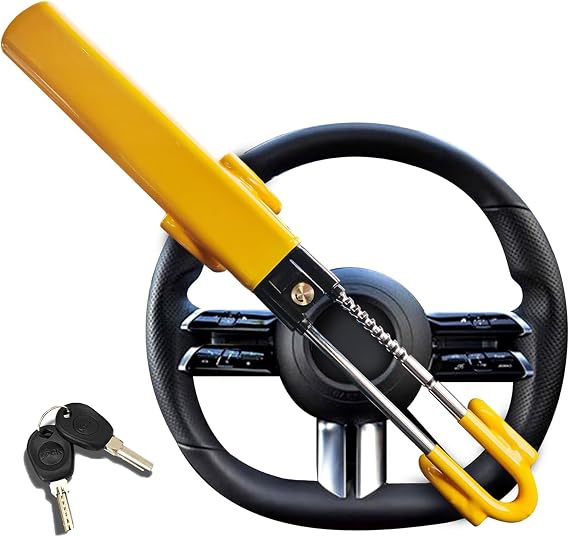 Steering Wheel Lock Twin Bar, Steering Wheel Locks, Car Universal Steering Lock Heavy Duty High Visibility Universal Fit for Cars, SUVs, Motorhomes, Caravans, 2 Keys