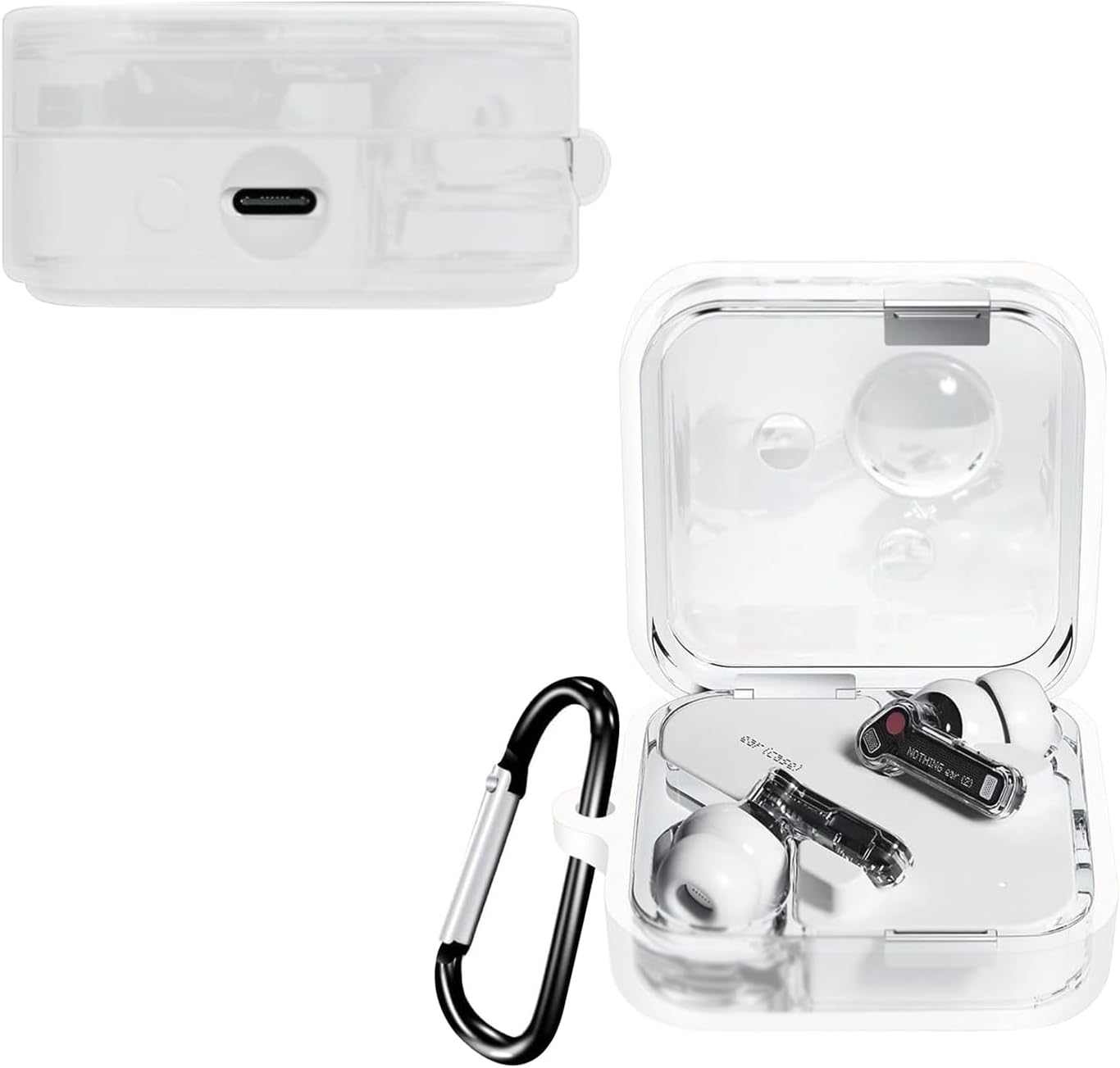KZIOACSH Silicone Case for Nothing Ear 2024, Ultra Slim Anti-Scratch Anti-Lost Protective Earbuds Case Lightweight Washable Sumdge-Proof Earphone Skin Cover with Carabiner for Nothing Ear 2024,Clear