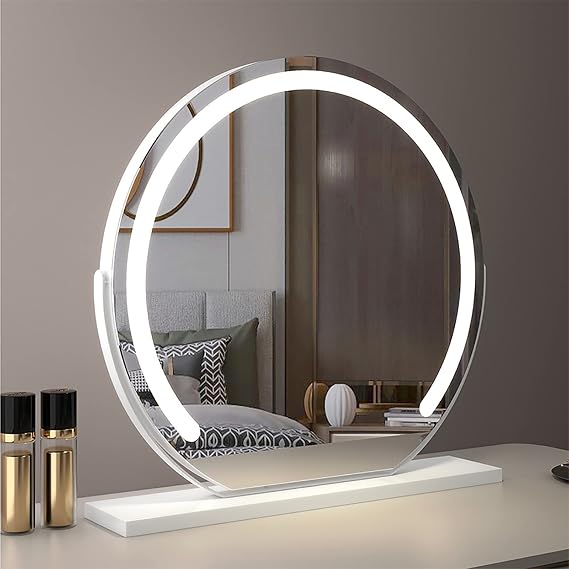 REIFNA Makeup Mirror with Lighting,Lighting Can be Adjusted,Can Be Rotated 360,Smart Mirror with Inductive Touch Switch,Tabletop Mirror for Bedroom and Dressing Room (Color : White, Size : 40x40cm)