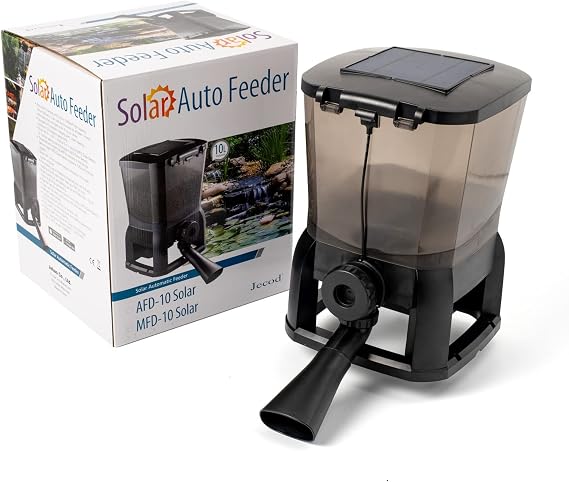 Jebao AFD-10 Solar Automatic Pond Fish Feeder Pellet Dispenser, 10-Liter