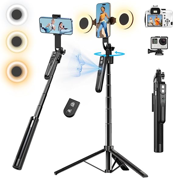 Auto Face Tracking Tripod with 360 Rotation Stand, 70.9"Ai Motion Tracking, Grados de Movimiento Celular Selfie Stick Rotation with Remote, Motion Sensor Phone Stand, for Vlog/Live Stream/Video Record