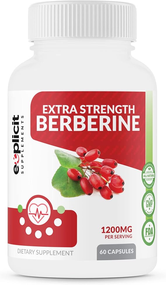 Natural Berberine HCl - 1200mg Max Strength 60 Capsules - 1 Month Supply
