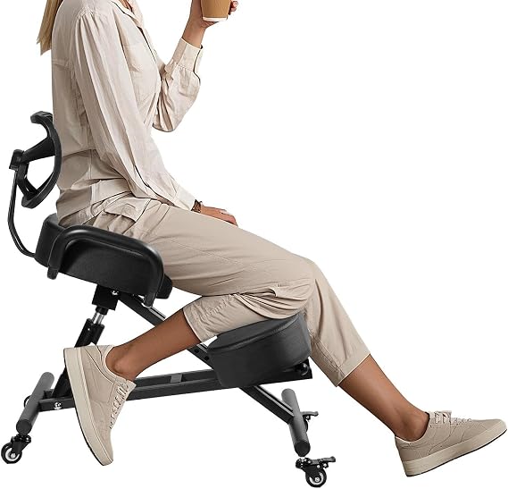 Kneeling Chair, Ergonomic Kneeling Chair with Back Support and 4" Cushion | kneeling Office Chair with Adjustable Height and Lumbar Support for Meeting Room Office Home Reception, Improve Postures