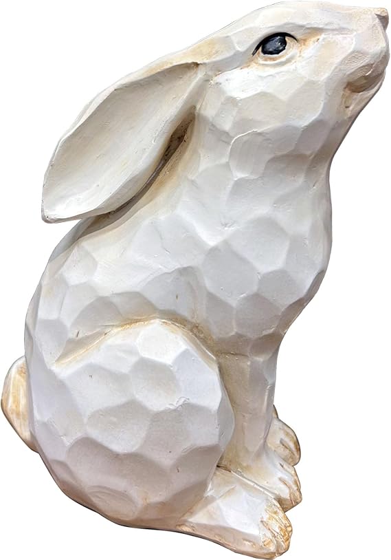 Easter Decorative Farmhouse White Rabbit Bunny Figurine, Carved Rustic Distressed Animal Rabbits Ornaments - Home Decor Accents Collectible Spring
