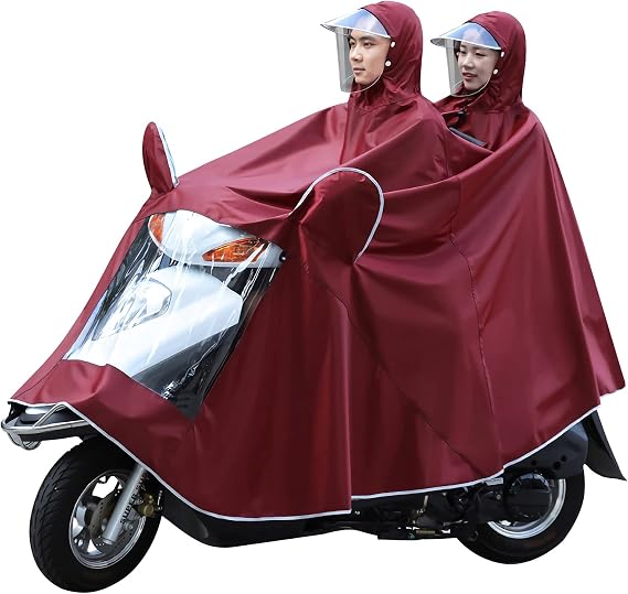 Double Brim Motorcycle Poncho Outdoor Bike/Ebike/Scooter Jacket Raincoat Hooded Rainsuit Waterproof Rain Cover
