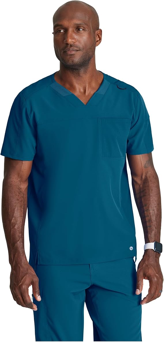 BARCO One Mens Velocity Scrub Top 2 Pocket Ribbed VNeck Top