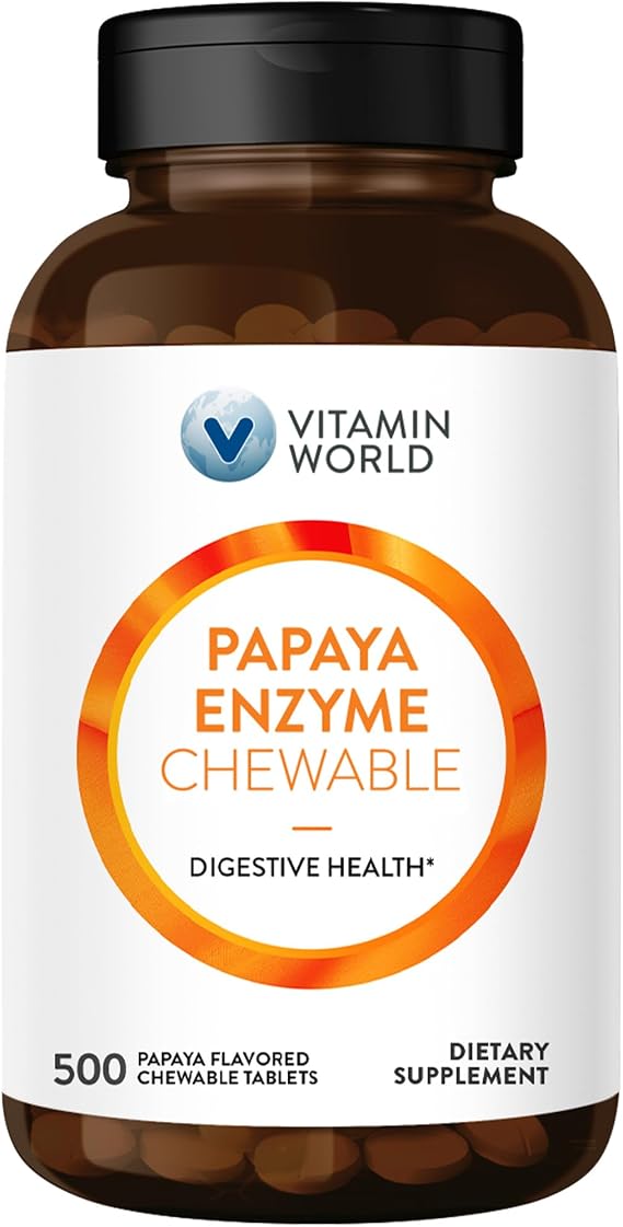 Vitamin World Papaya Enzymes Chewable, 500 Tablets | Papain, Amylase & Protease for Digestion & Nutrient Absorption, Papaya Flavor, Gluten Free