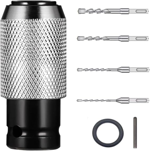 Rotary Hammer Adapter with Impact Drill Bits Set, Electric Drill to Electric Hammer Adapter, Flat Head, Perfect Precision, Reliable Grip and Built to Last (Adapter + Drill bit( 6+8+10+12 mm ))