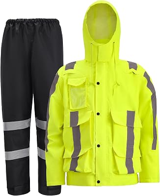 300D Reflective Hi Vis Rain Jacket Safety Rain Suits for Men & Women Class 3 High Visibility Waterproof Rain Jacket
