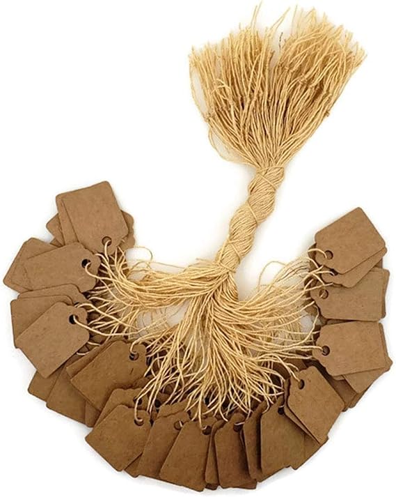 100pcs 5/8" x 15/16" (16 x 24mm) Kraft Gift Marking Tags Price Labels Display Tags Strung for Crafts & Gifts. Personalize & Price Your Merchandise