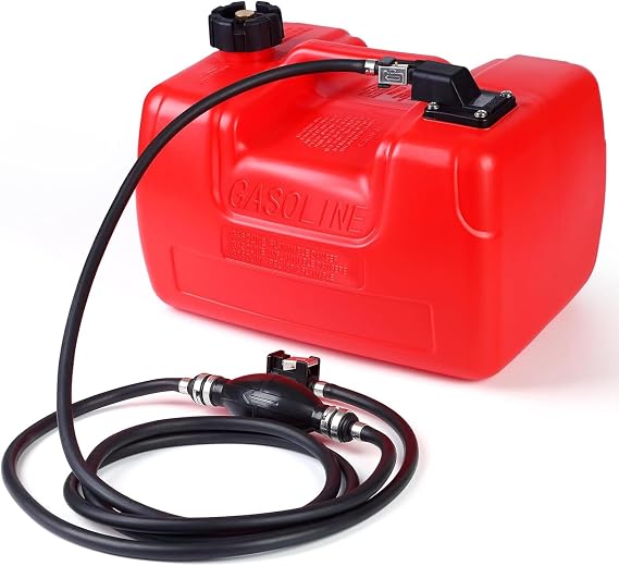 6L Portable Boat Tank 3 Gal, Outboard Marine Tank with 9.8ft Hose & Level Gauge Line l-Shaped Handle Easy to Carry