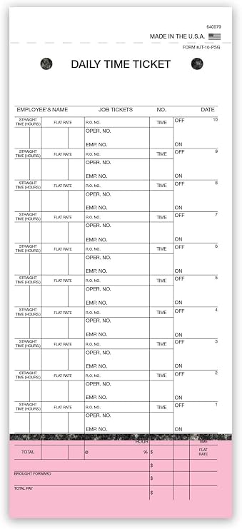 Daily Time and Job Ticket - 10 Labels per Sheet (3-Part) (Form JT-10-PSG) (250 per Box)