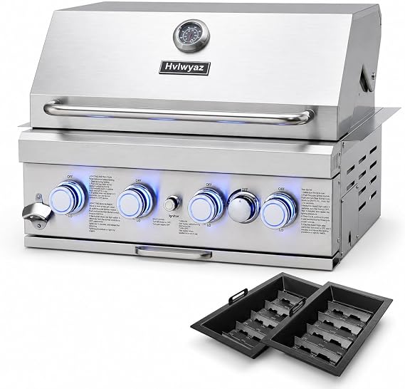Built In Gas Grill, 28-Inch 4-Burner Propane & Charcoal Combo